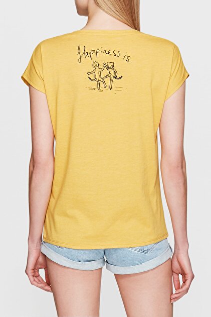 Mavi Kadın Kediler Baskılı Sarı T-Shirt 167910-28790 - 3