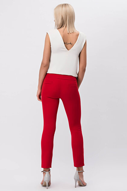Y-London Kadın Kırmızı Kemer Aksesuarlı Pantolon A-13283 - 2