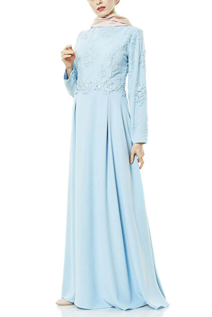 Fashion Night Kadın Güpürlü Abiye Elbise Buz Mavisi 4179-14 - 3
