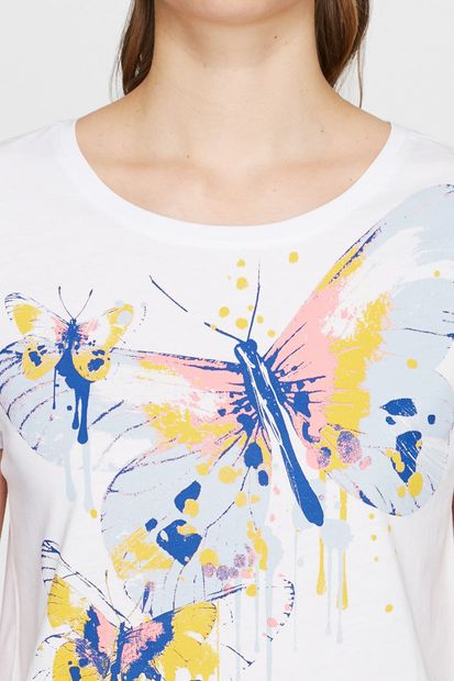 Mavi Kadın Kelebek Baskılı Beyaz T-Shirt 167737-620 - 5