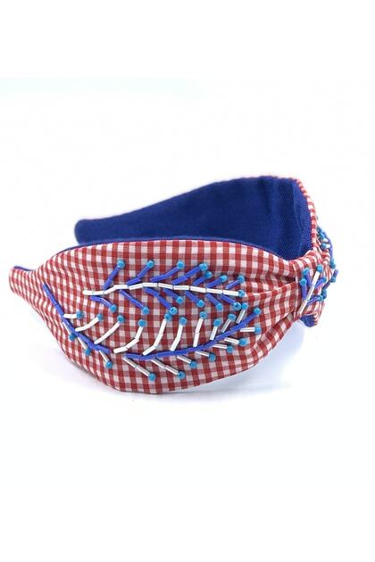 Red and White Checkered Beaded Narrow Mold Crown