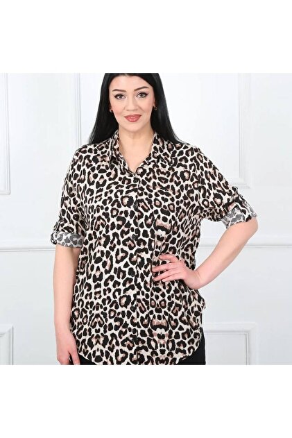 Elegant Cotton Leopard Print Large Size Comfortable Cut Shirt
