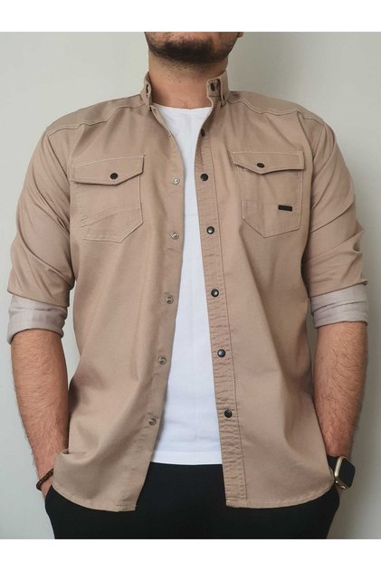 Yxc Slim Fit Men's Denim Shirt Stone Color