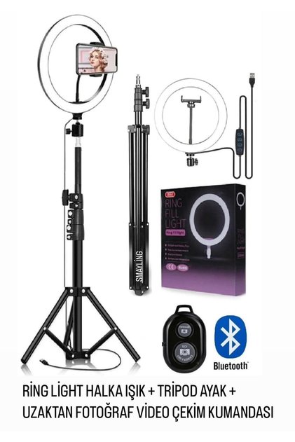 10ınç Youtuber Led Işıklı Tripod Selfie Makyaj Işığı Sürekli Ring Light 26cm 2.1 M Ayaklı Tripot