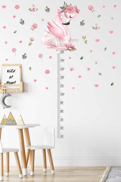 Flamingo Boy Cetveli Boy Ölçer Çocuk Odası Duvar Sticker Seti