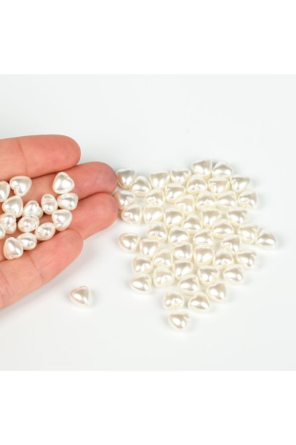 25 Gram - 8 Mm, Krem Renk Kalp Inci Boncuk, Lüks Barok Kalp Inci, ( 25gr - 110-115 Adet Arası )