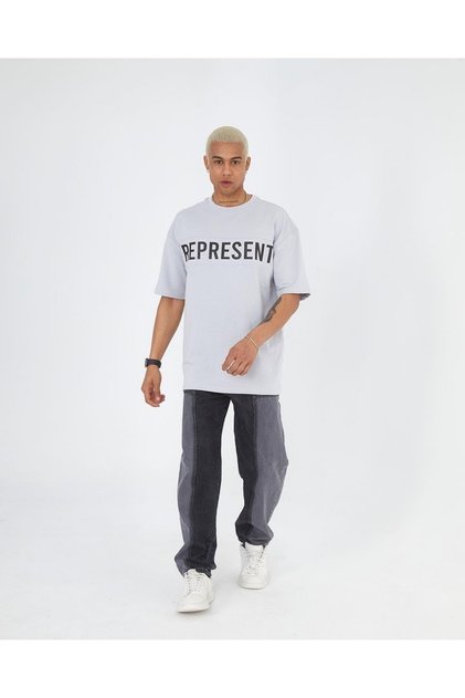 Represent Owners' Club Printed Oversize Cotton T-shirt with Chest Detail