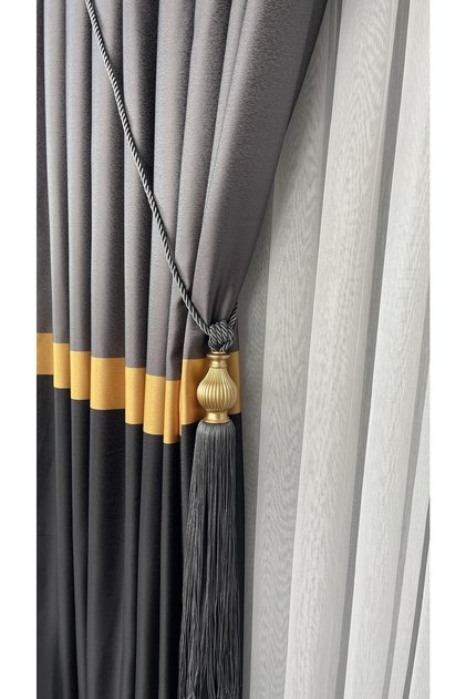 Adde Panel Background Curtain Gray Anthracite Gold Striped Single Wing Closely Pleated Jacquard Shiny Patterned