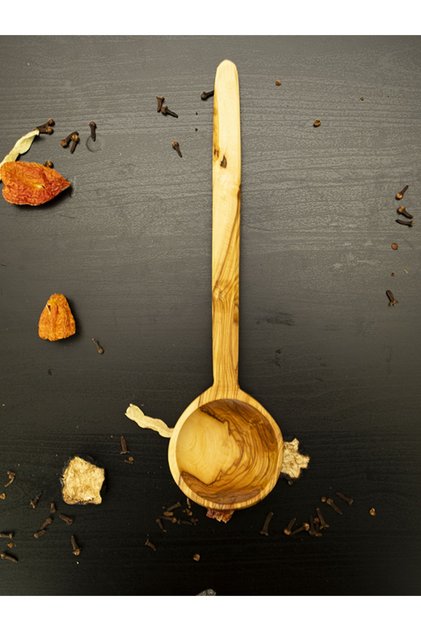 Doğal Ahşap Tek Parça Servis Kepçe 35 Cm Zeytin Ağacı El Yapımı