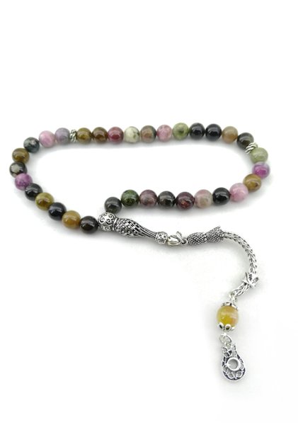 Certified Tourmaline Natural Stone Prayer Beads with Silver Fittings