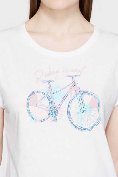 Mavi Kadın Bisiklet Baskılı Beyaz T-Shirt 167906-620 - 4