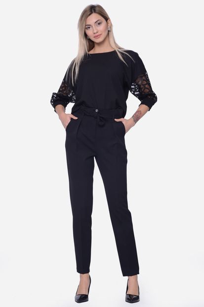 İroni Kadın Pileli Siyah Pantolon 1717-891 - 1