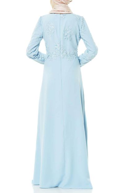 Fashion Night Kadın Güpürlü Abiye Elbise Buz Mavisi 4179-14 - 6