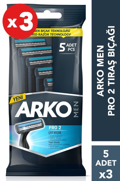 ARKO 3 Adet T2 Pro Çift Bıçaklı Tıraş Bıçağı 5'Li (3X5'Li Paket) - 1