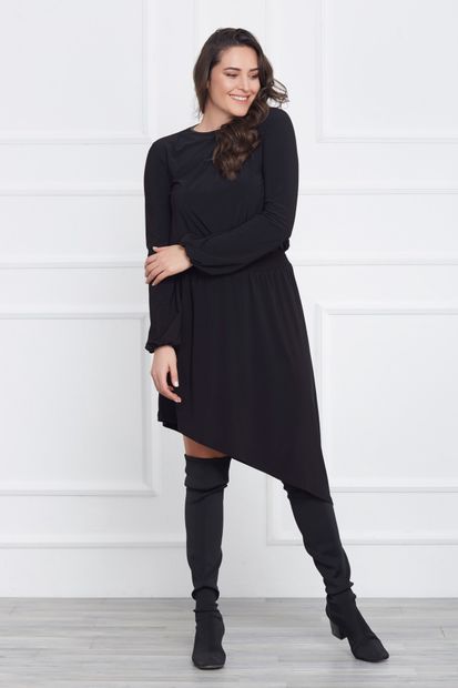 Laranor Kadın Siyah Asimetrik Kesim Elbise 17LB9019 - 3