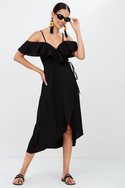 Cool & Sexy Kadın Siyah Kruvaze Elbise ED31 - 4