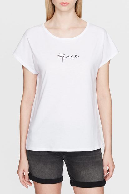 Mavi Kadın Hashtag Baskılı Beyaz T-Shirt 167948-620 - 5