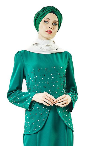 LADYNUR Kadın Abiye Elbise Yeşil 3009-21 - 4