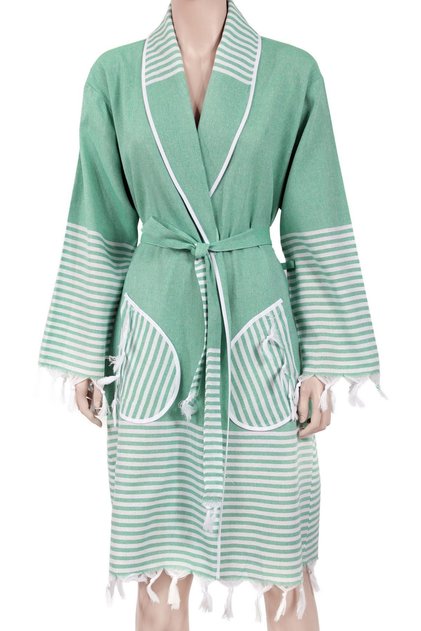 Peshtemal Bathrobe Kimono Collar Route Green