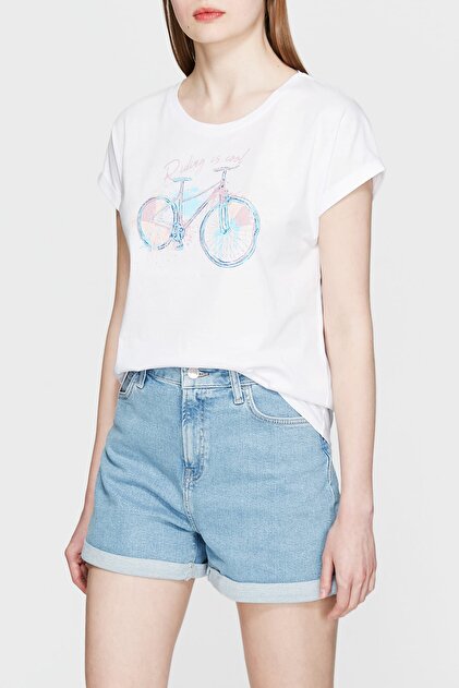 Mavi Kadın Bisiklet Baskılı Beyaz T-Shirt 167906-620 - 1