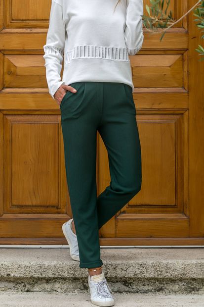 Trend Alaçatı Stili Kadın Yeşil Beli Lastikli Salaş Pantolon ALC-2328 - 1