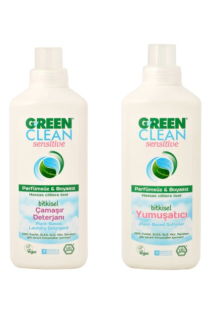 Sensitive Bitkisel Çamaşır Deterjanı 1 lt + Yumuşatıcı 1 lt (Parfümsüz & Boyasız)
