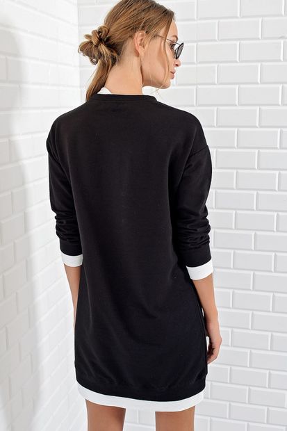Trend Alaçatı Stili Kadın Siyah Sweat Elbise ALC-5375 - 4