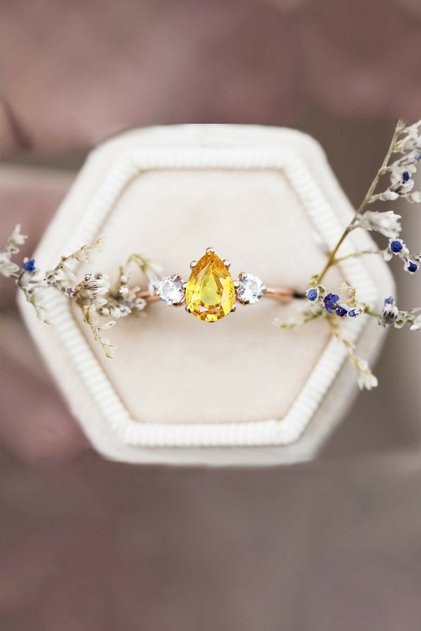 Mistik Topaz Sitrin Taşlı Ayarlanabilir 14 K Rose Altın Kaplama Kadın Yüzük