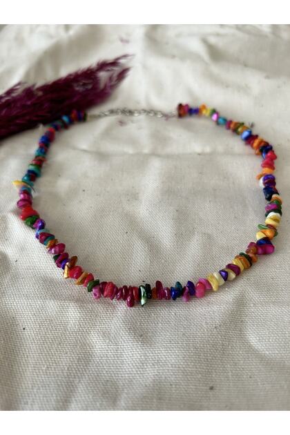 Natural Colored Mother of Pearl Broken Stone Necklace - 100% Original