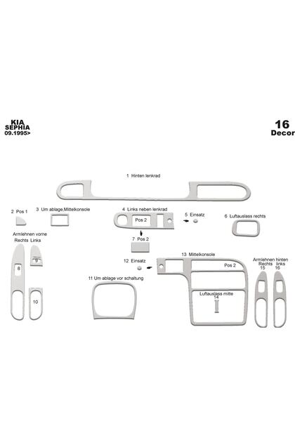 Meriç ® Kia Sephia Front Glove Box Trim Aluminum 16 Pieces 1995-2006