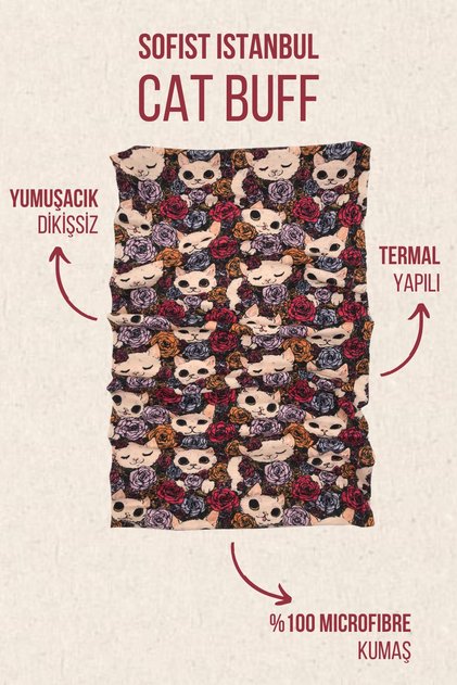 Cat Buff Multifunctional Dikişsiz Kedi Desenli Boyunluk/Bandana/Baf