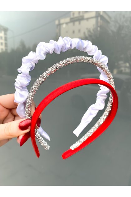 3-teiliges Kronenset aus Satin mit Perlen und Steinen