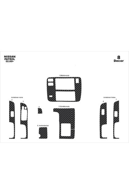 Meriç ® Nissan Patrol Front Glove Box Trim Carbon 8 Pieces 2000-2004