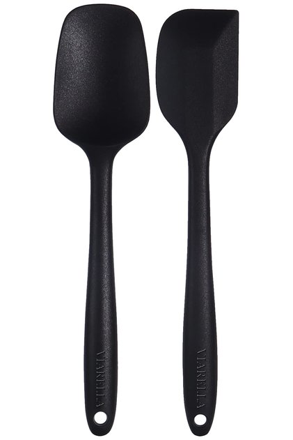 Silikon Kaşık Spatula Seti 2lı Büyük Boy Yanmaz Yapışmaz Çizmez Siyah