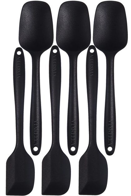 Silicone Spoon Spatula Set of 6 Fireproof Non-Stick Non-Scratch Black