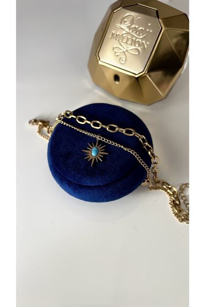 Steel Gold Blue Enameled North Star Anklet