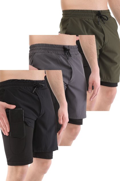 Men's 3 Pack Running Quick Dry Micropoly Training Fitness Short Tights Sports Shorts