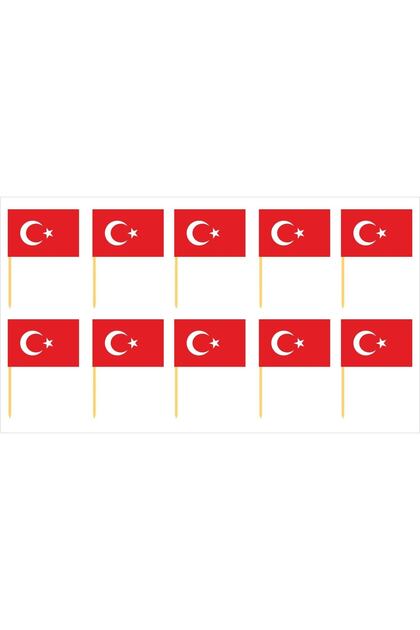 10 Adet Türkiye Bayrağı Kürdanlı Cupcake Pasta Süsü Süsleme Kalın Kağıt