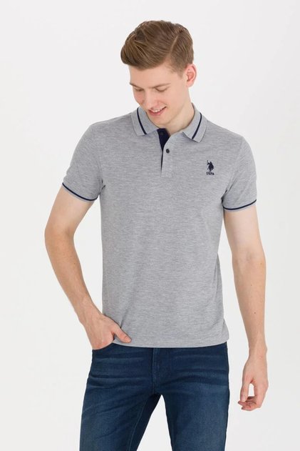 Men's Gray Melange Polo Neck T-shirt
