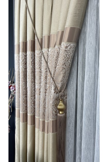Panel Background Curtain Brown Beige Mink Single Wing Closely Pleated Jacquard Bright Patterned 80 X 270