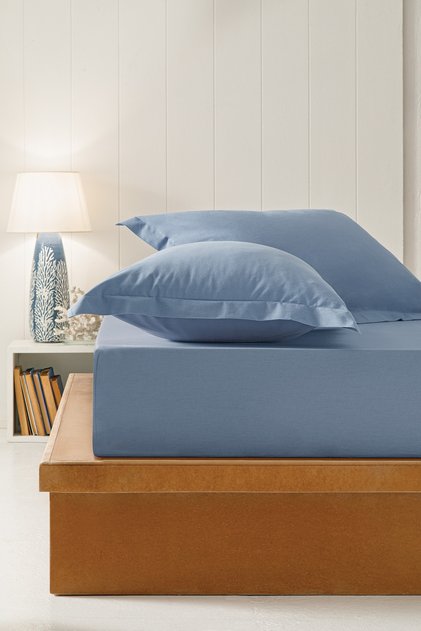 Naturalis Ranforce Single Elastic Sheet - Indigo