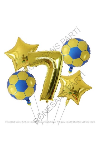 Rönesans Yellow Navy Blue Soccer Ball Foil Balloon Set Age 7