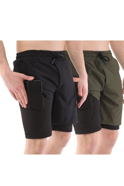 Men's 2 Pack Running Quick Dry Micropoly Training Fitness Short Tights Sports Shorts