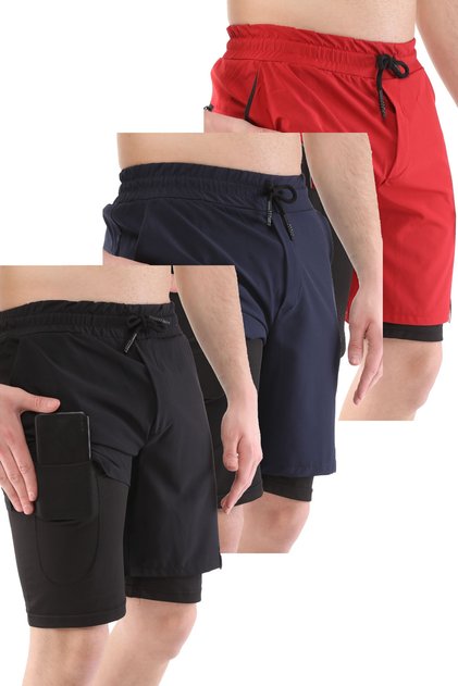 Men's 3 Pack Running Quick Dry Micropoly Training Fitness Short Tights Sports Shorts
