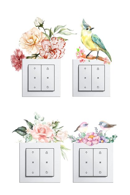- Socket - Flowers and Birds Watercolor Room Decoration and Socket Decoration Sticker