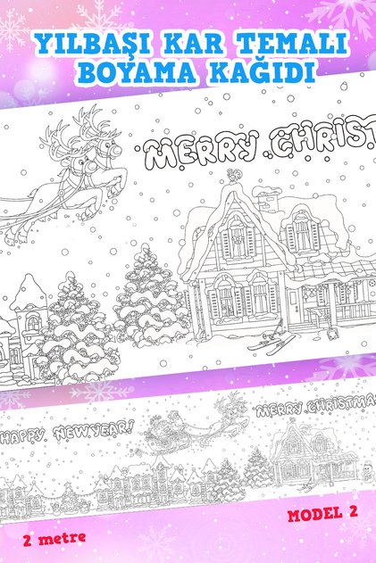 - New Year's Fairytale City and Snow Themed Coloring Activity Paper - Model2 - 60 X 200 Cm