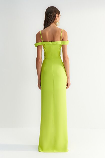 Trendyol Collection X Zeynep Tosun Light Green Flounced Evening Dress & Graduation  Dress TCLSS23AE00011- Trendyol