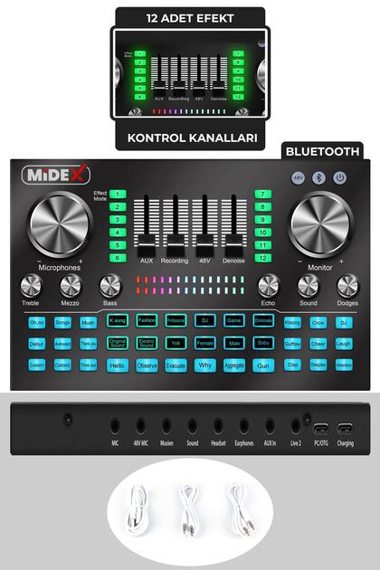 Midex Cxn-30 Paket-12 Vs20 Ses Kartlı Condenser Mikrofon Stand