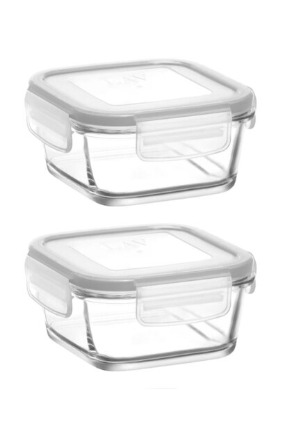 Glass Locked Storage Container Set of 2 Breakfast Frs227 White
