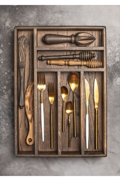 Wooden Drawer Organizer Spoon Fork Knife Organizer
